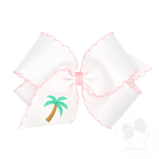 KING GROSGRAIN HAIR BOW WITH MOONSTITCH EDGE AND PALM TREE