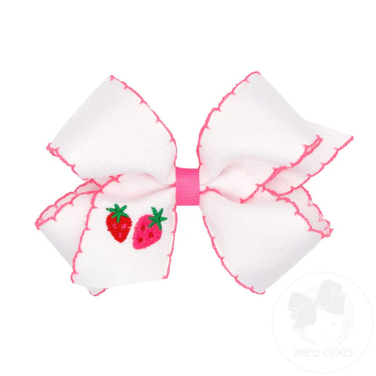MEDIUM GROSGRAIN BOW W/ MOONSTITCH - STRAWBERRY