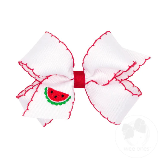 MEDIUM GROSGRAIN BOW W/ MOONSTITCH - WATERMELON
