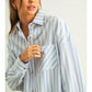 STRIOED BUTON DOWN LINEN SHIRT - BLUE