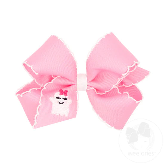 MEDIUM GROSGRAIN BOW W/MOONSTITCH PINK GHOST