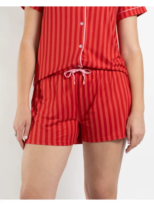CARISSA STRIPE  SLEEP SHORT - RED/PINK