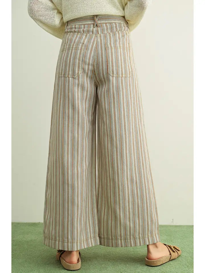 MULTI STRIPE PRINT WITH FRONT POCKET PANTS - STRAW