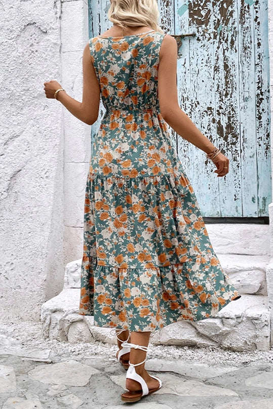 FLORAL SLEEVELESS TIERED DRESS