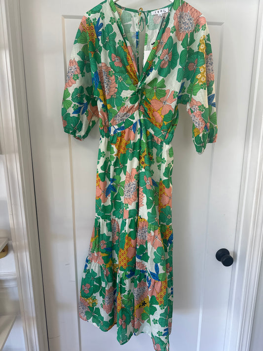 TWIST DETAIL FLORAL MAXI DRESS - GREEN