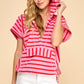 STRIPED HOODED TOP - PINK/RED