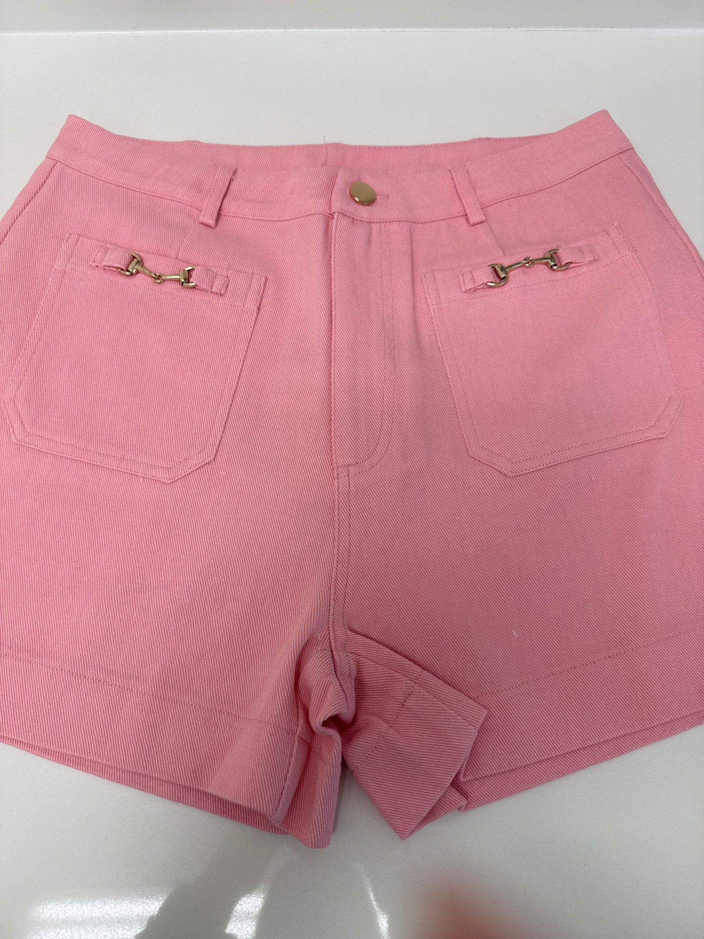 HIGH-WAISTED SHORTS WITH HORSEBIT DETAIL - PINK