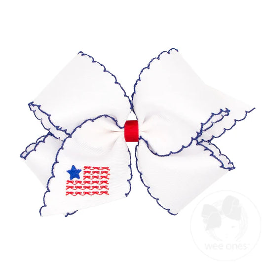PATRIOTIC EMBROIDERY MOONSTITCH HAIR BOW
