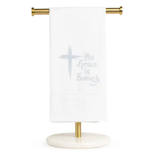 HIS GRACE IS ENOUGH HEMSTITCH HAND TOWEL - WHITE/LIGHT BLUE