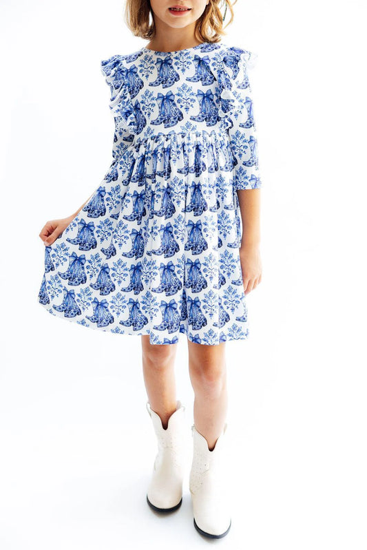 SOUTHERN BELLE 3/4 SLEEVE RUFFLE TWIRL DRESS