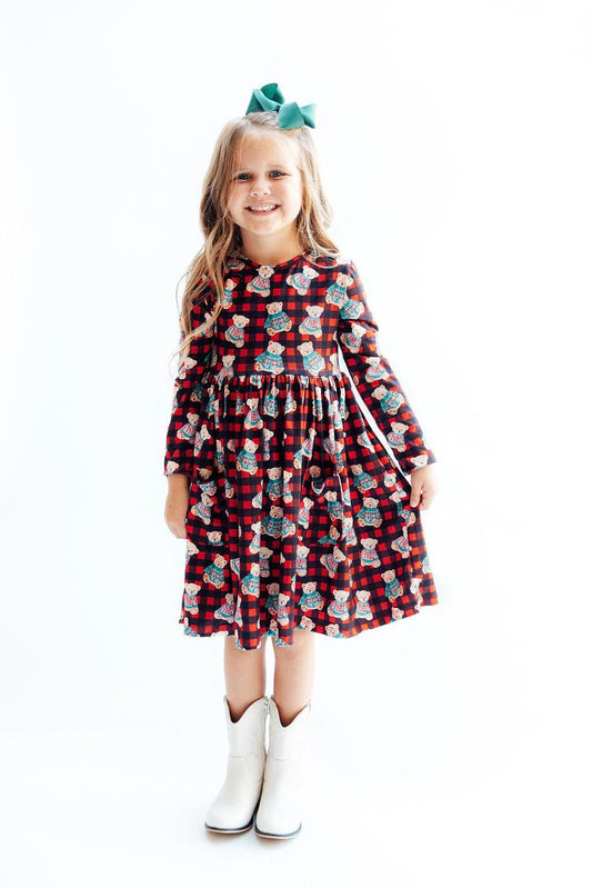 CHRISTMAS BEARS L/S POCKET TWIRL DRESS