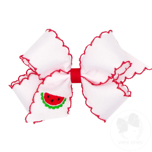 WATERMELON EMBROIDERED MOONSTITCH EDGE BOW - ASSORTEED