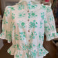 PUFF SLEEVE BUTTON DOWN ADJUSTABLE WAIST TOP - MINT