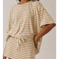 SHORT SLEEVE ROUND NECK OVERSIZED STRIPE T-SHIRT - BEIGE CREAM STRIPE