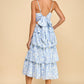 ANIMAL PRINT TIERED RUFFLED SKIRT DRESS - BLUE