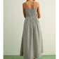 STRIPED FABRIC WITH SMOCKING TOP MAXI DRESS - BLACK