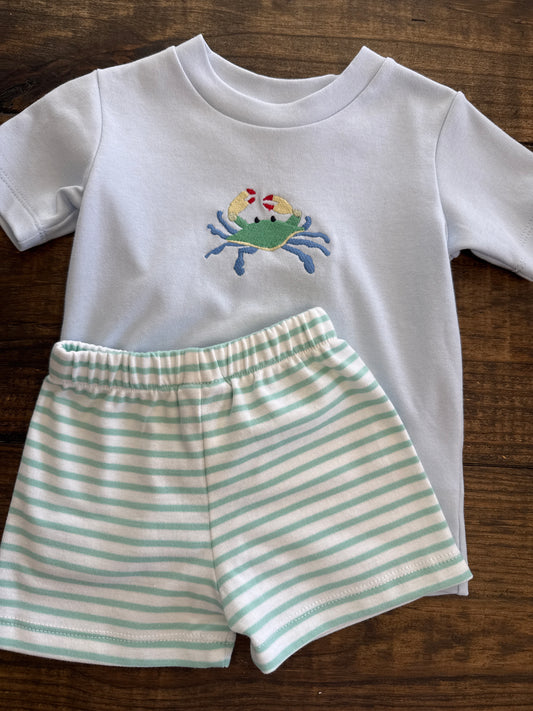 CRAB 2 PIECE SHORT SET - MINT STRIPE