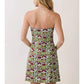 FLORAL PRINT STRAPLESS A LINE MINI DRESS - BURGUNDY