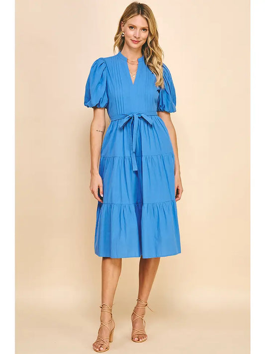 TIERED MIDI DRESS - TRUE BLUE