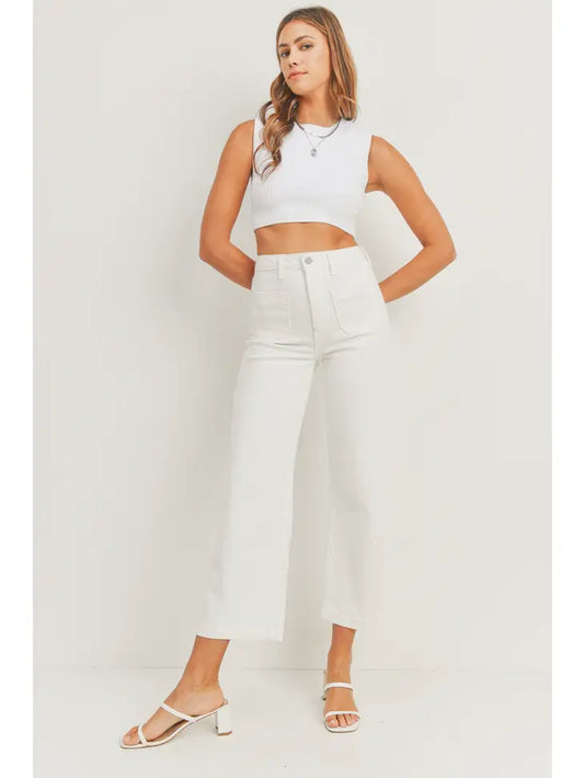 PATCH POCKET WIDE LEG JEANS - OFF WHITE