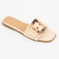 TORTOISE BUCKLE SCALLOP RAFFIA SLIDE - NATURAL