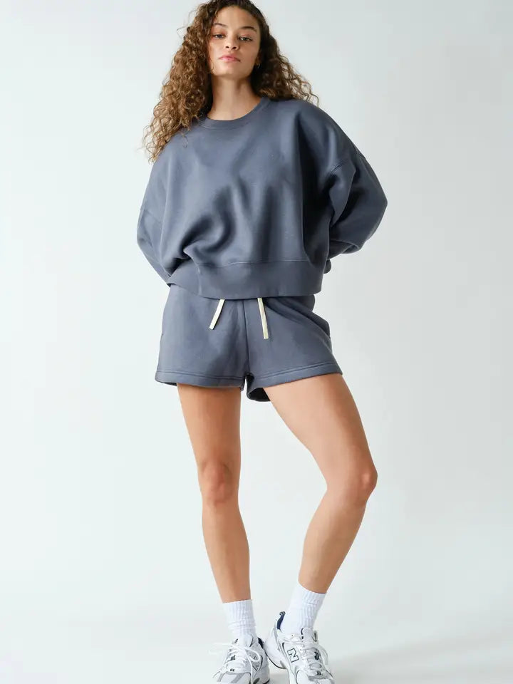 CLOUDWALK BALLOON SLEEVE FLEECE CREWNECK - GRAPHITE