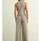 STRIPED PATTERN WIDE LEG TROUSER - BROWN