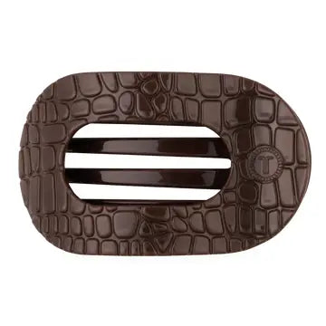 BROWN CROCODILE FLAT ROUND CLIP - ASSORTED SIZES