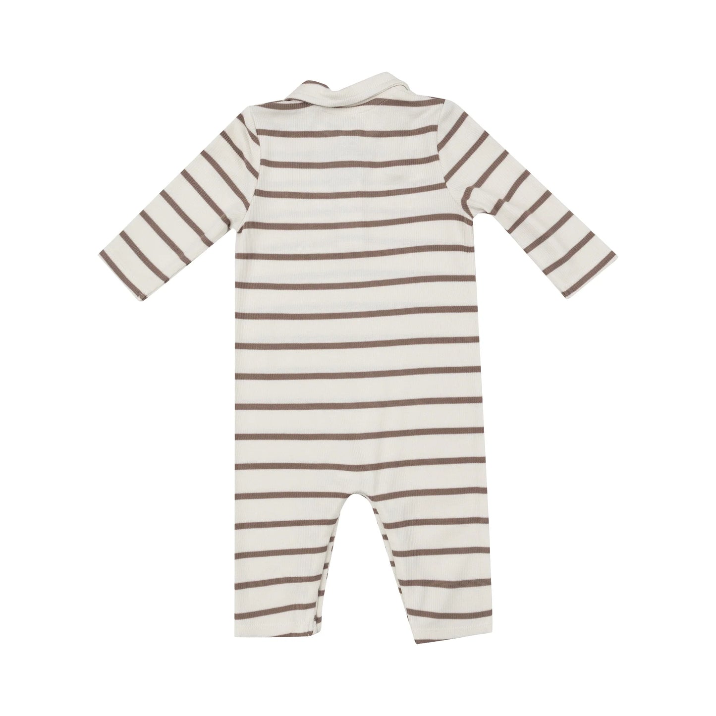 RIBBED POLO ROMPER - BROWN STRIPE