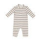 RIBBED POLO ROMPER - BROWN STRIPE