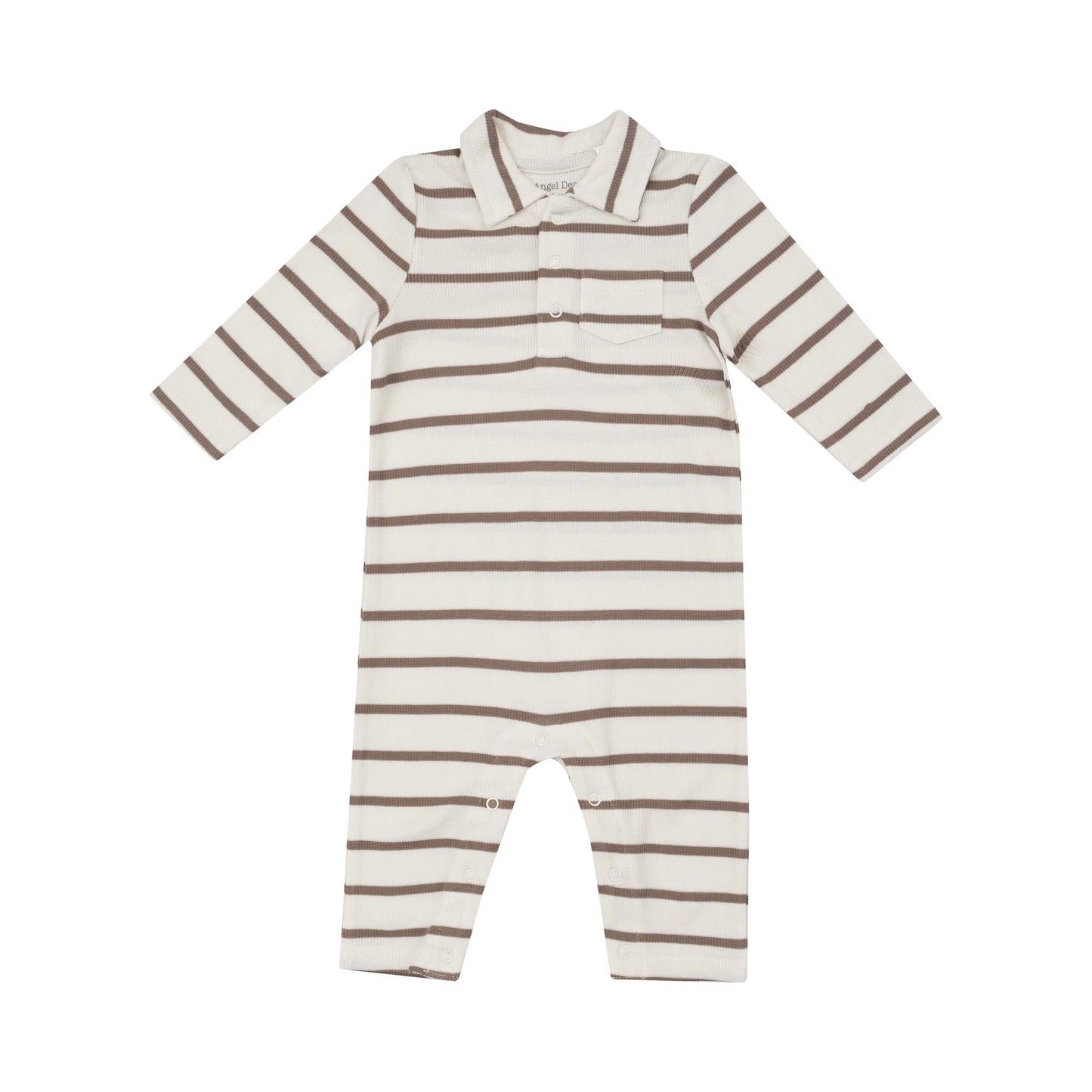 RIBBED POLO ROMPER - BROWN STRIPE