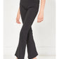 CROSSOVER WAIST RIBBED FLARE PANTS - BLACK