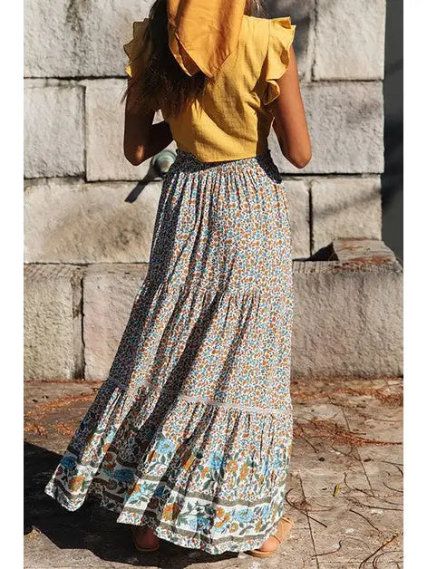 POLKA DOT RUFFLE MAXI SKIRT - BEIGE
