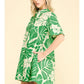 FLORAL PRINT BUTTON DOWN MINI DRESS - GREEN
