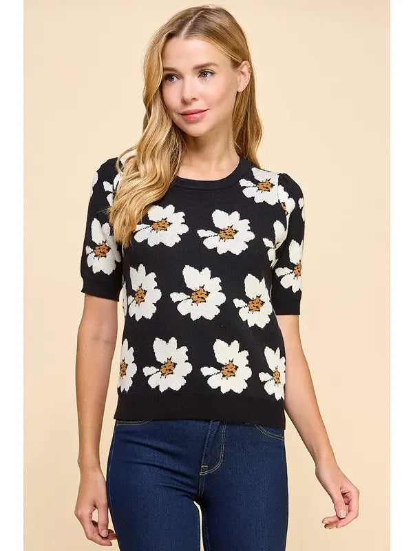 FLORAL PRINTED SWEATSHIRT - BLACK