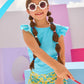 EYELET TOP - AQUA