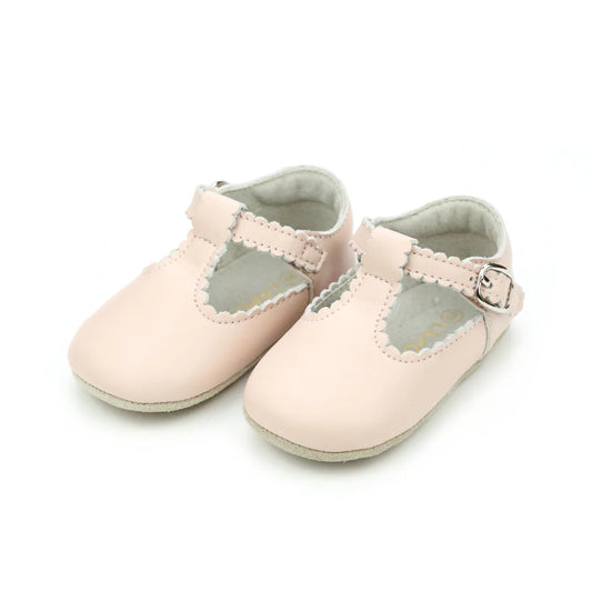 ELODIE SCALLOPED T-STRAP MARY JANE CRIB SHOE - PINK