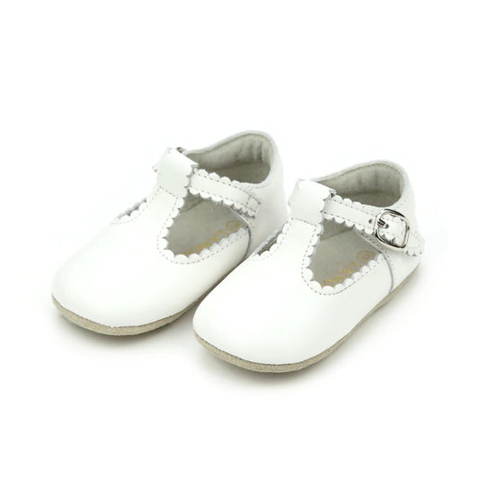 ELODIE SCALLOPED T-STRAP MARY JANE CRIB SHOE - WHITE
