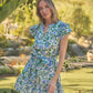 IVONA  RUFFLE MINI DRESS GIANNE FLORAL - BLUE