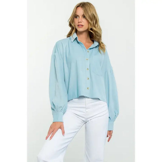 BUTTON UP CORDUROY JACKET - BLUE