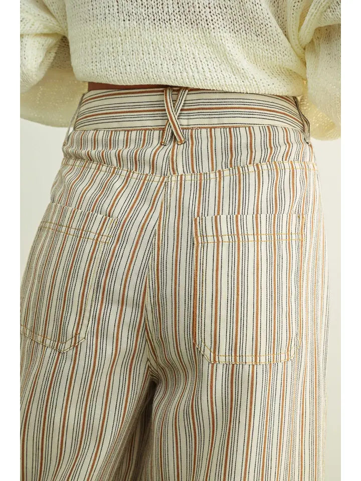 MULTI STRIPE PRINT WITH FRONT POCKET PANTS - STRAW