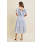 TIERED FLORAL MIDI DRESS - PASTEL BLUE