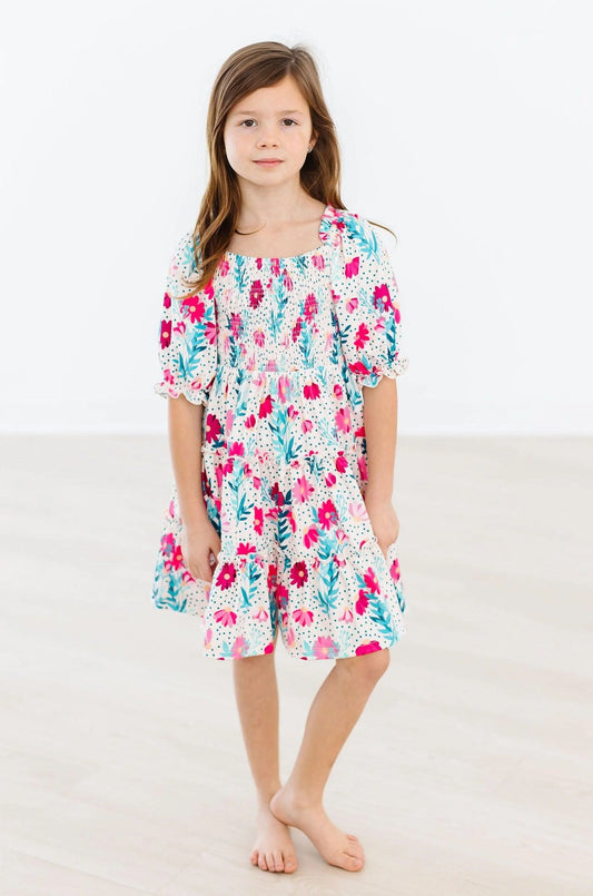 DOTS & DAISIES SMOCKED RUFFLE DRESS