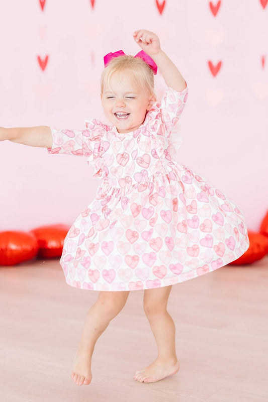MELT MY HEART 3/4 SLEEVE RUFFLE TWIRL DRESS