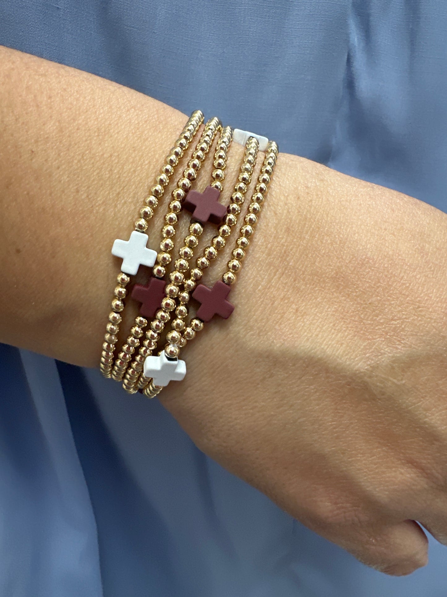 BRITTANY CROSS BRACELET SET - MAROON/WHITE