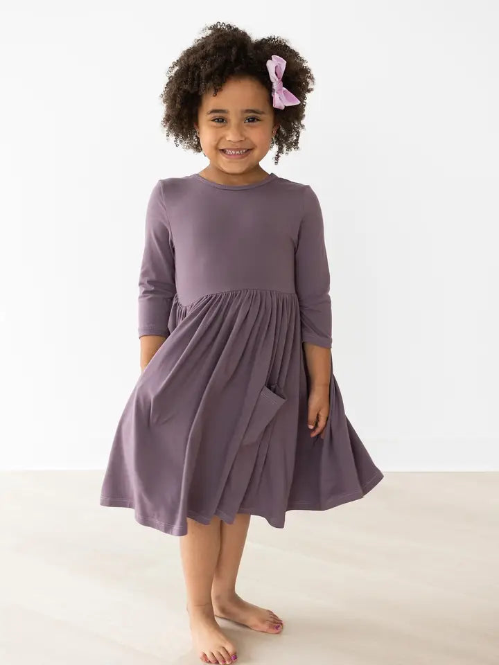 VINTAGE VIOLET 3/4 POCKET TWIRL DRESS