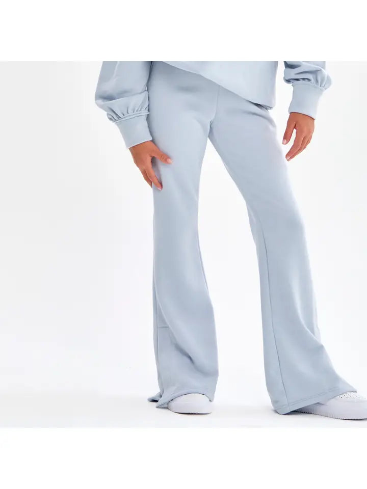COTTON TERRY SLIT HEM PANTS - SKY BLUE