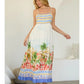TROPICAL SCENIC PRINT MIDI DRESS - BLUE MULTI