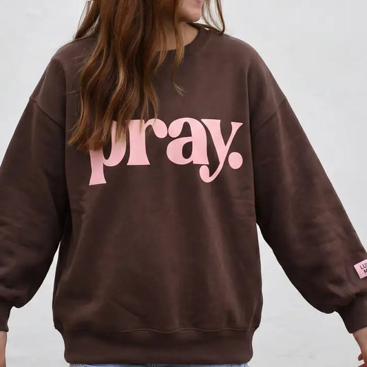 LULU MAC SWEATSHIRT PRAY PUFF - BROWN/LIGHT PINK
