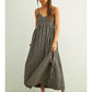 STRIPE PATTERN LONG DRESS - CHARCOAL/BEIGE